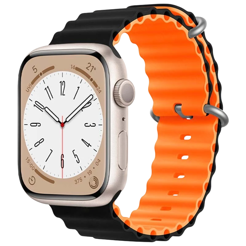Bracelet Wave en silicone Noir+Orange pour Apple Watch 42/44/45/49mm
