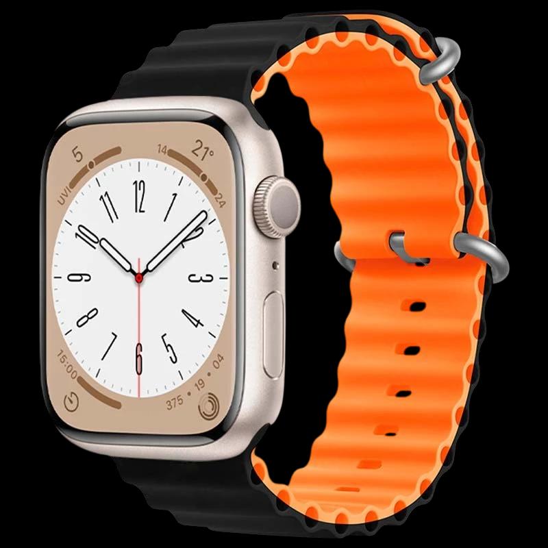 Bracelet Wave en silicone Noir+Orange pour Apple Watch 42/44/45/49mm
