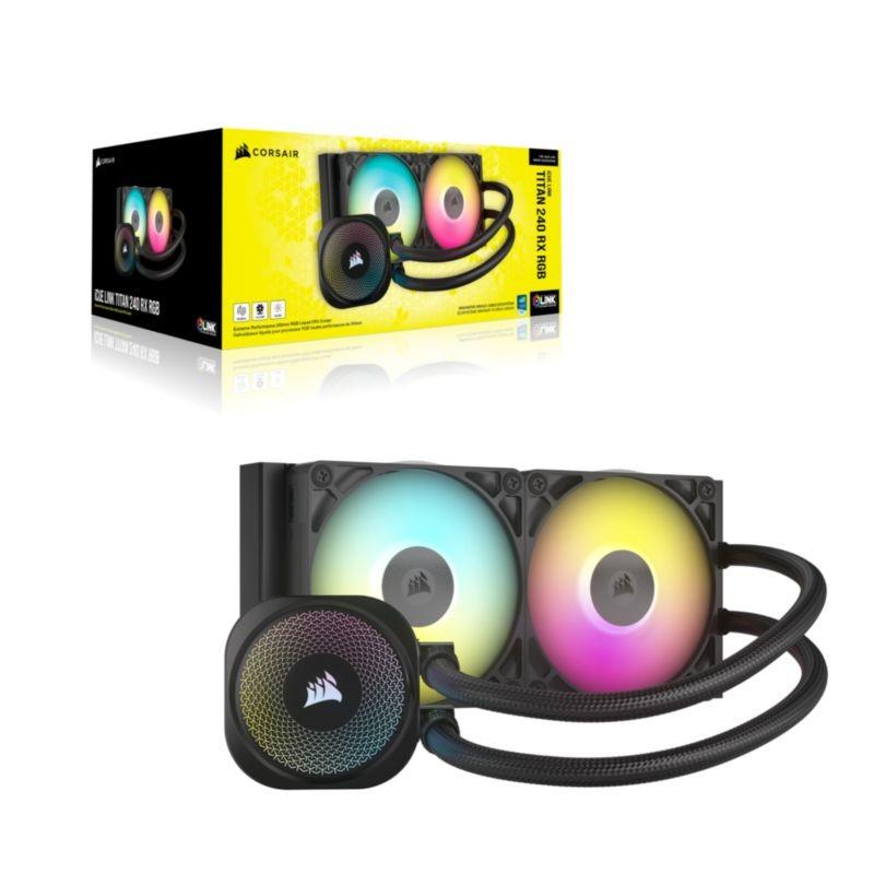Sistema de refrigeración líquida Corsair iCUE LINK TITAN RX RGB Negro junto a su caja