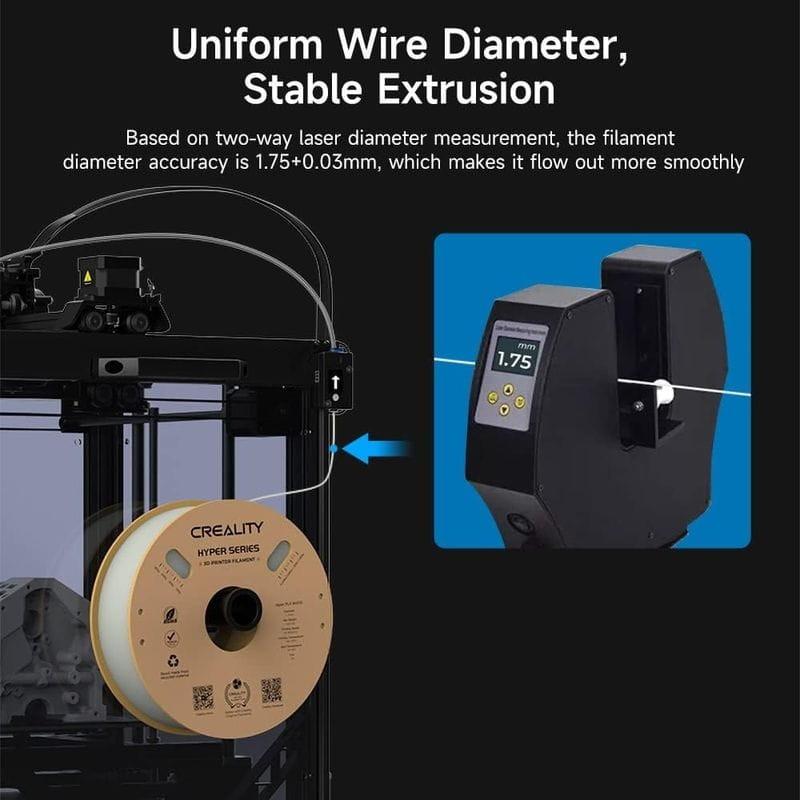 Diámetros de Filamento Creality Hyper PLA - 1.75mm -  Impresión de alta velocidad hasta 600mm/s - Bobina de 1kg Color Gris - Compatible con impresoras 3D FDM