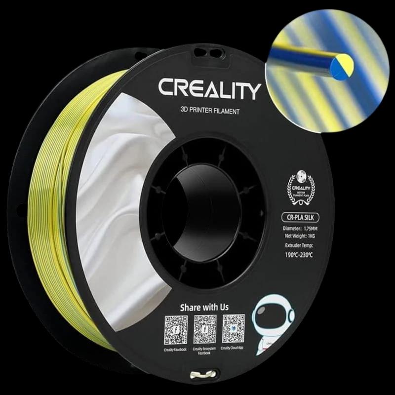Filamento Creality PLA CR-Silk - 1.75mm - Con Textura Sedosa Y Brillante Y Tacto Suave - Velocidad de impresión hasta 100mm/s - Bobina de 1kg Color Amarillo y Azul - Compatible con impresoras 3D FDM