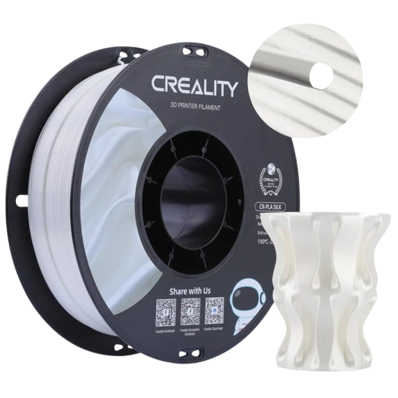 Filamento Creality PLA CR-Silk - 1.75mm - Con Textura Sedosa Y Brillante Y Tacto Suave - Velocidad de impresión hasta 100mm/s - Bobina de 1kg Color Blanco - Compatible con impresoras 3D FDM