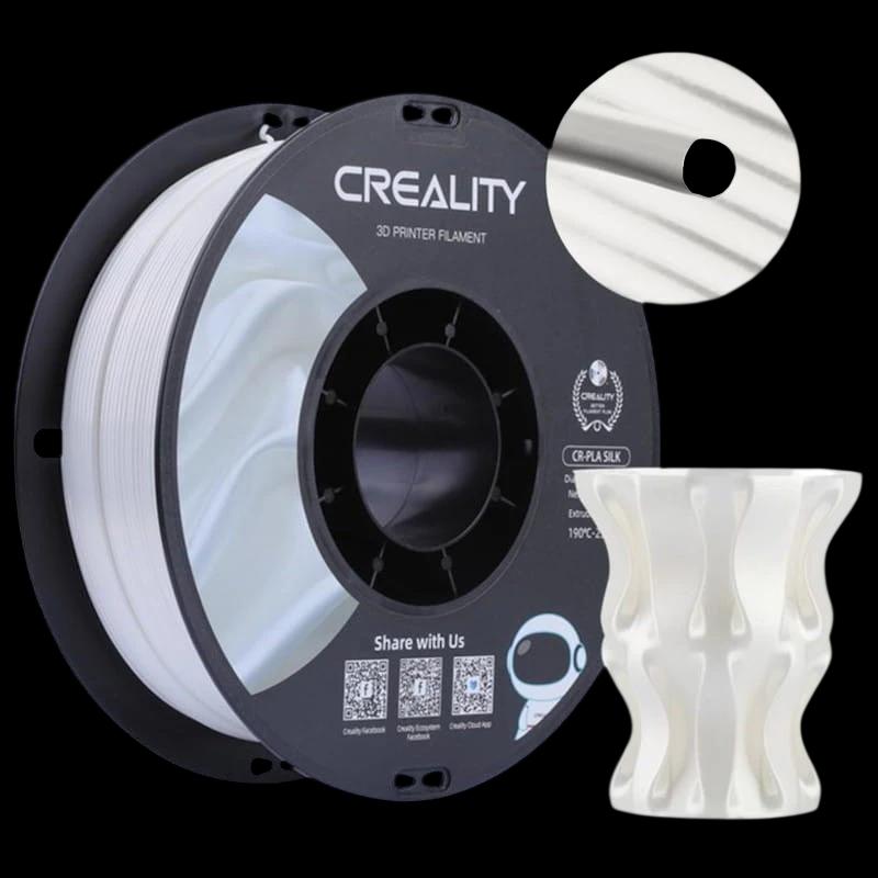 Filament Creality PLA CR-Silk - 1,75 mm - Avec texture soyeuse et brillante et toucher doux - Vitesse d'impression jusqu'à 100 mm/s - Bobine de 1 kg Couleur Blanc - Compatible avec les imprimantes 3D FDM