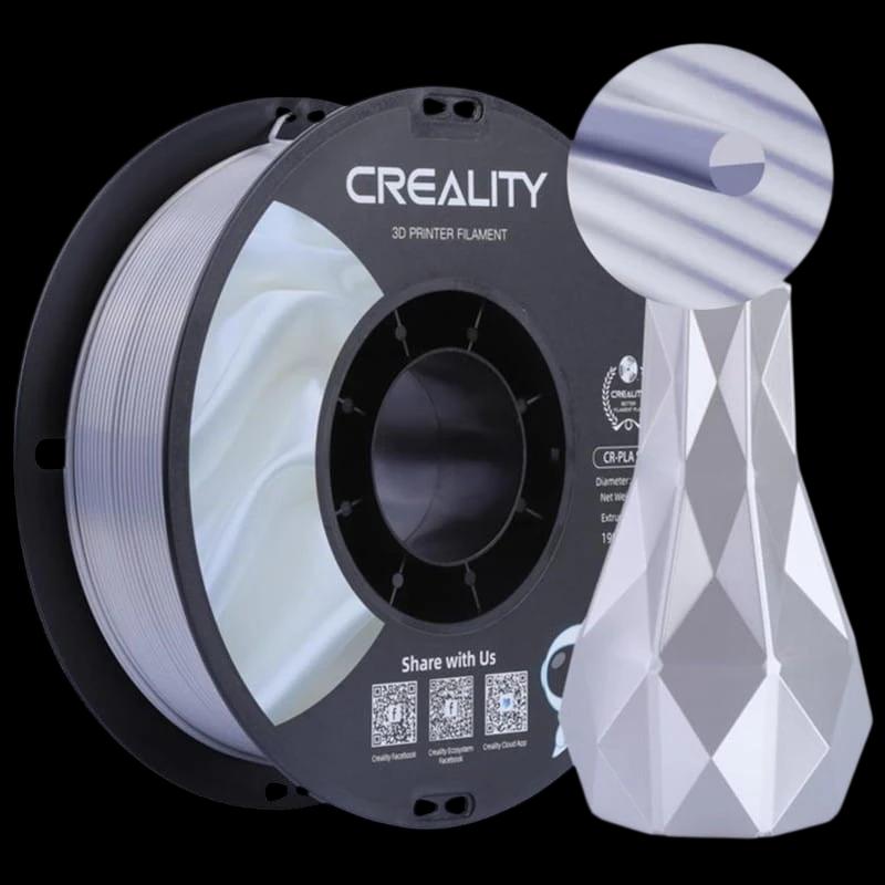 Filamento Creality PLA CR-Silk - 1.75mm - Con Textura Sedosa Y Brillante Y Tacto Suave - Velocidad de impresión hasta 100mm/s - Bobina de 1kg Color Plateado - Compatible con impresoras 3D FDM