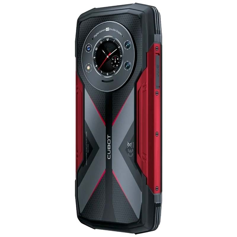 A vista traseira e lateral esquerda do Telemóvel Cubot KingKong Star 12GB/256GB Vermelho