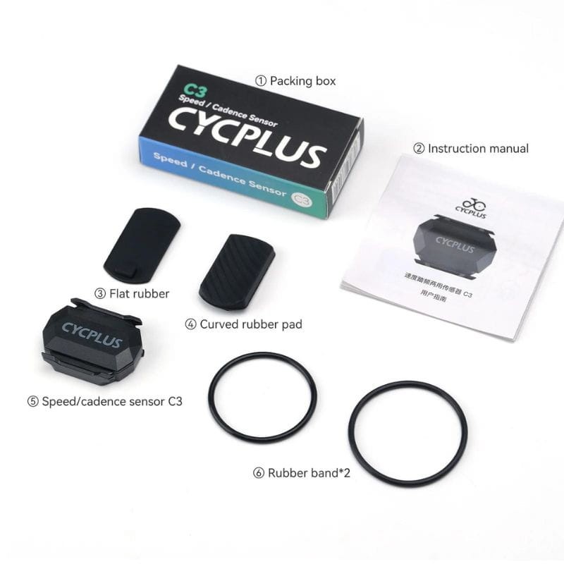 Contenido del paquete Cycplus C3 Negro - Sensor de velocidad y cadencia