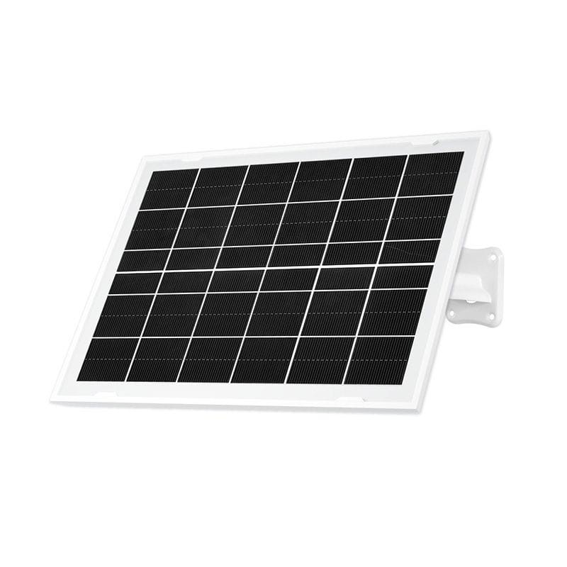 Panel solar blanco con celdas negras en marco rectangular, soporte lateral para pared, diseño delgado IP66, compatible con Sricam DH005 4MP Wifi,