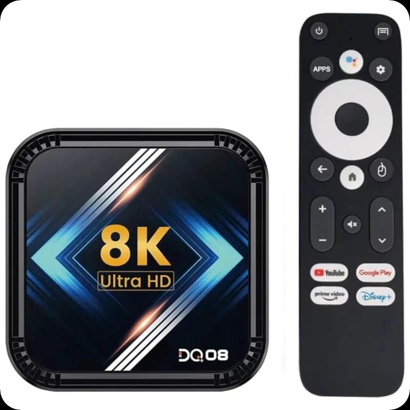DQ08 8K RK3528 4GB/32GB Dual Wifi Controlo de Voz Android 13 Preto - Android TV