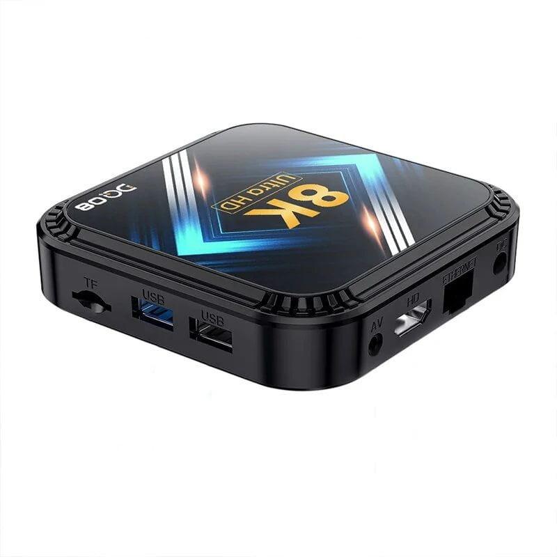 Lado de DQ08 8K RK3528 4GB/32GB Dual Wifi Controlo de Voz Android 13 Preto - Android TV