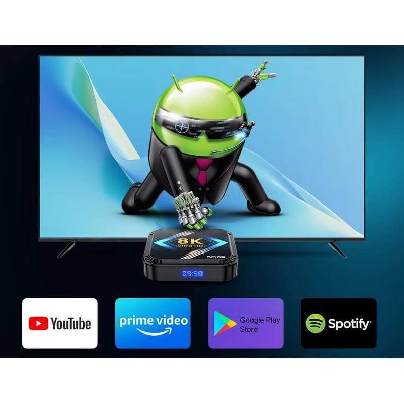 4K de DQ08 8K RK3528 4GB/32GB Dual Wifi Controlo de Voz Android 13 Preto - Android TV