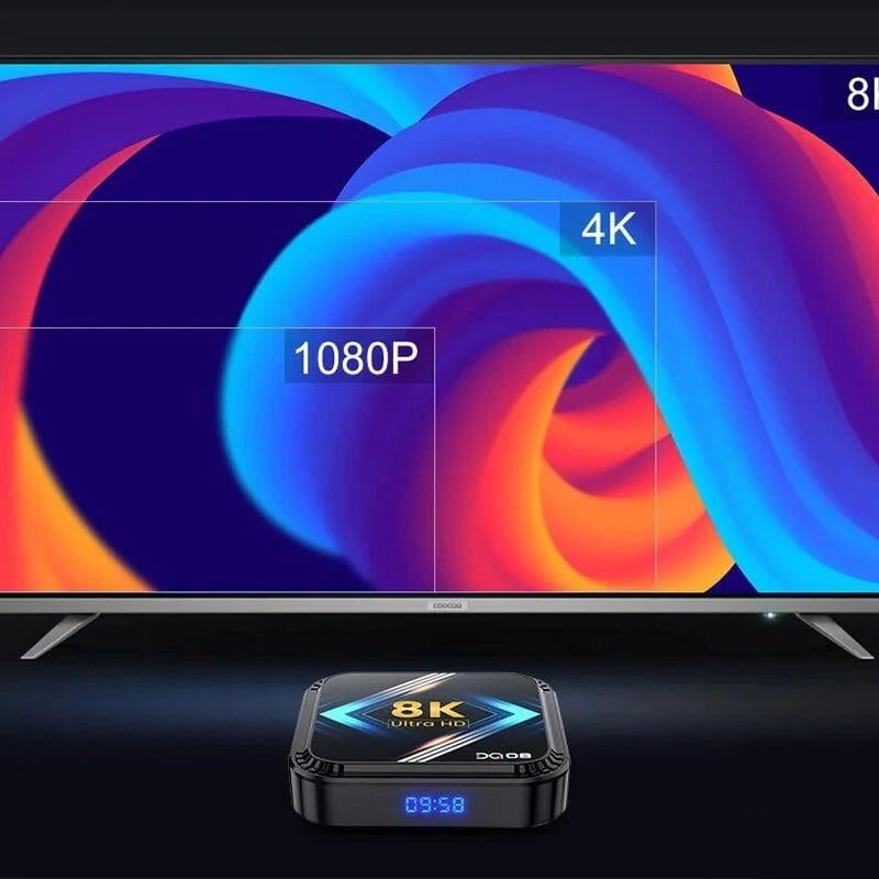APPs de DQ08 8K RK3528 4GB/32GB Dual Wifi Controlo de Voz Android 13 Preto - Android TV