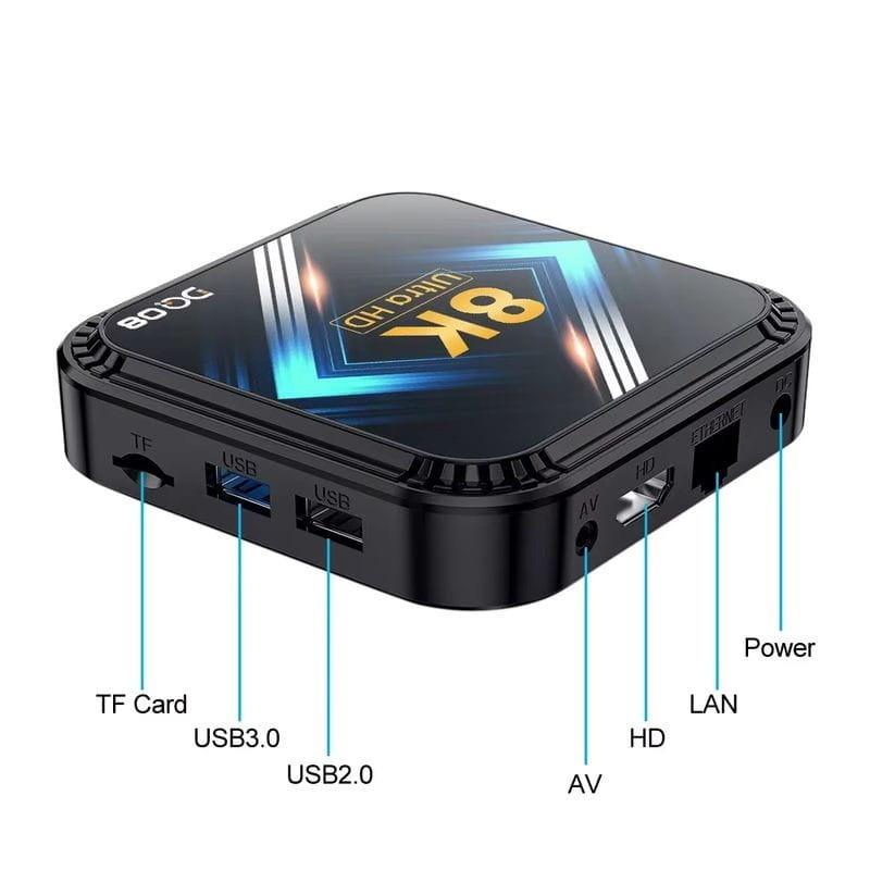 Conexiones de DQ08 8K RK3528 4GB/32GB Wifi Dual Android 13 Negro - Android TV