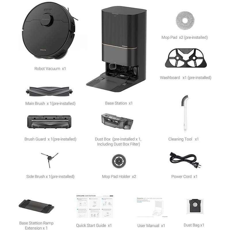 conteúdo da embalagem do Aspirador Dreame X40 Ultra Preto