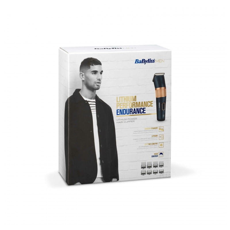 BaByliss Lithium Power E986E Carbon Titanium Blue / Gold - Tondeuse à cheveux sans fil image de la boîte