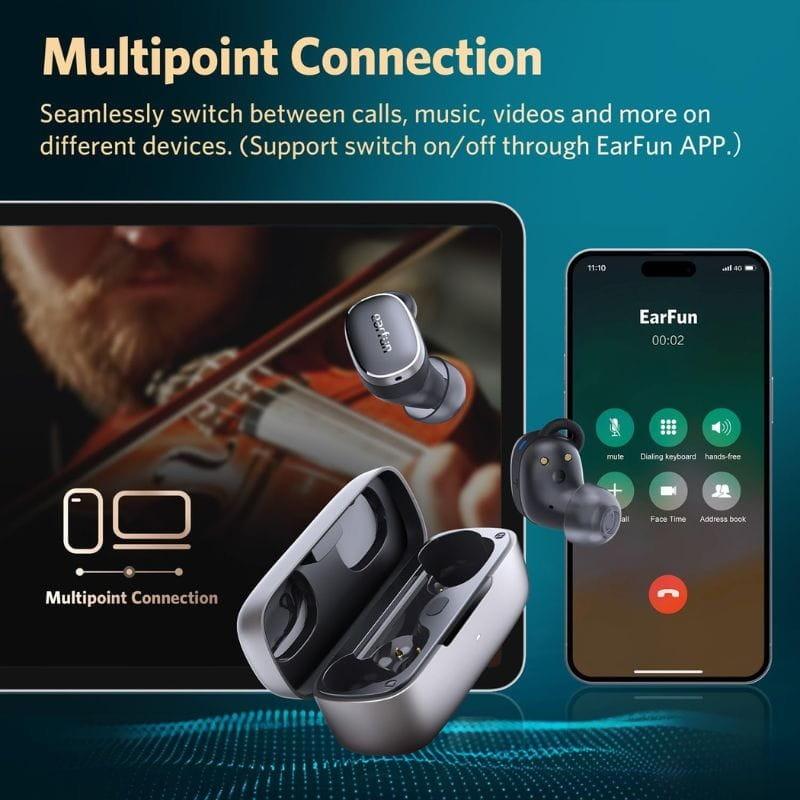 Earfun Free Pro 3 Black - Casque à connexion multipoint Bluetooth