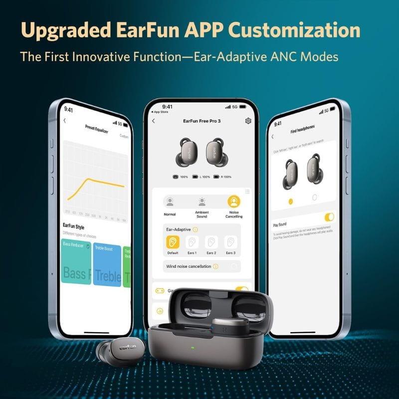 Earfun Free Pro 3 Black - Casque Bluetooth avec application