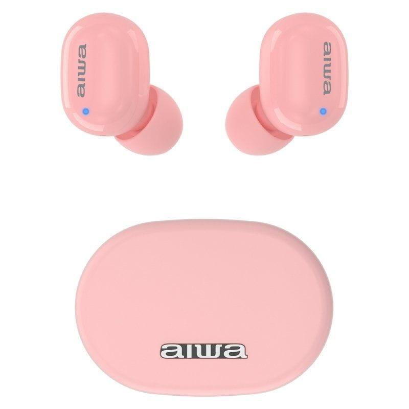 Aiwa EBTW-150 TWS Pink - Bluetooth Oreillette image de l'étui de chargement prêt à l'emploi
