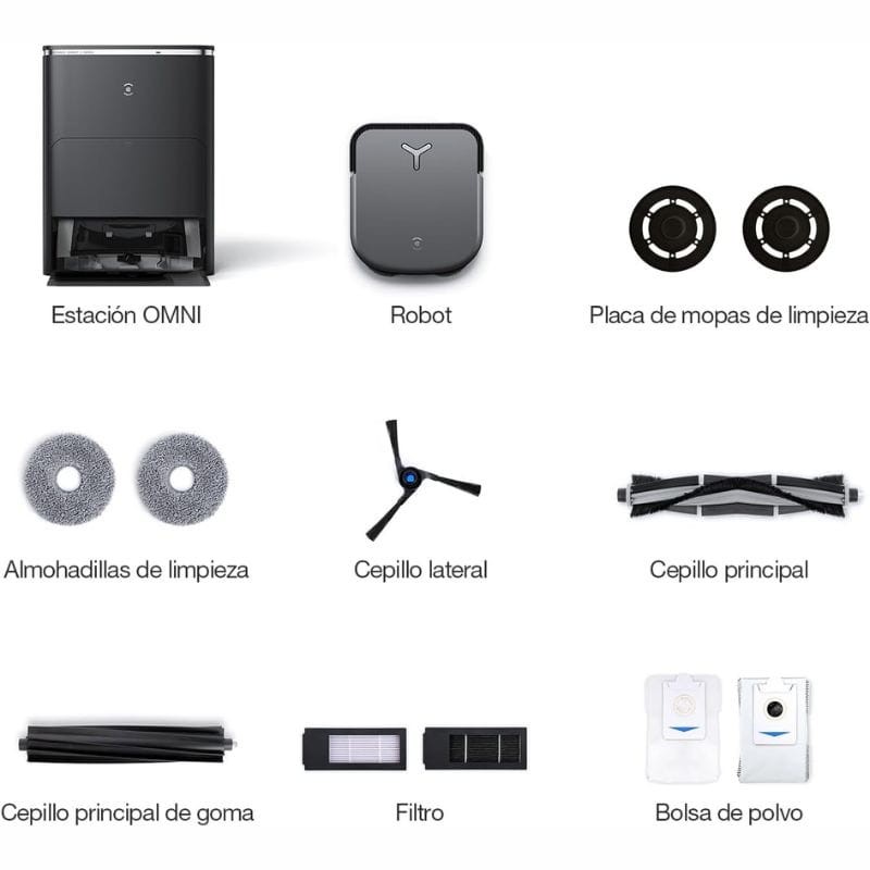 Ecovacs Deebot X2 OMNI 0,42 L Negro - Robot aspirador contenido del paquete