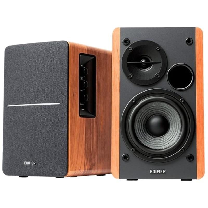 Edifier R1280DBs 42W Bluetooth Preto, Madeira - Sistema de altifalantes ativos Vista frontal e lateral