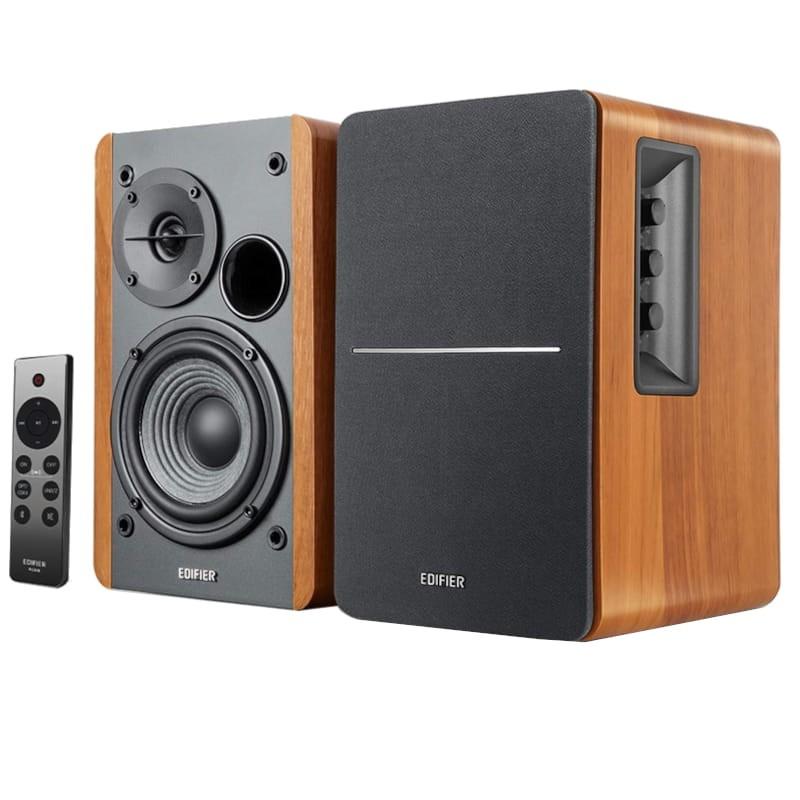 Edifier R1280DBs 42W Bluetooth Preto, Madeira - Vista frontal do sistema de altifalantes ativos