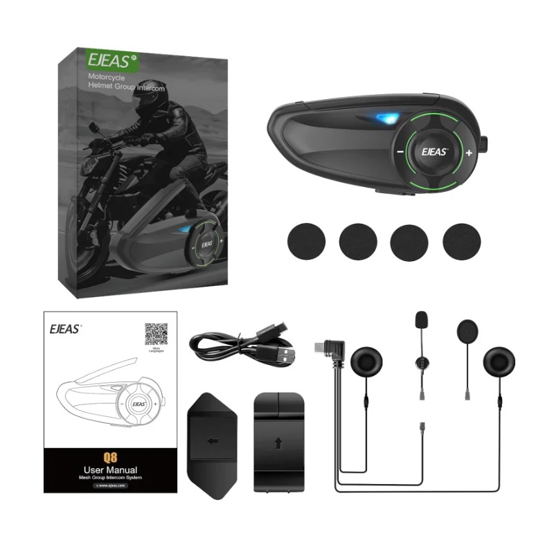 Intercomunicador para moto EJEAS Q8 - Bluetooth sem fios O que vem na caixa