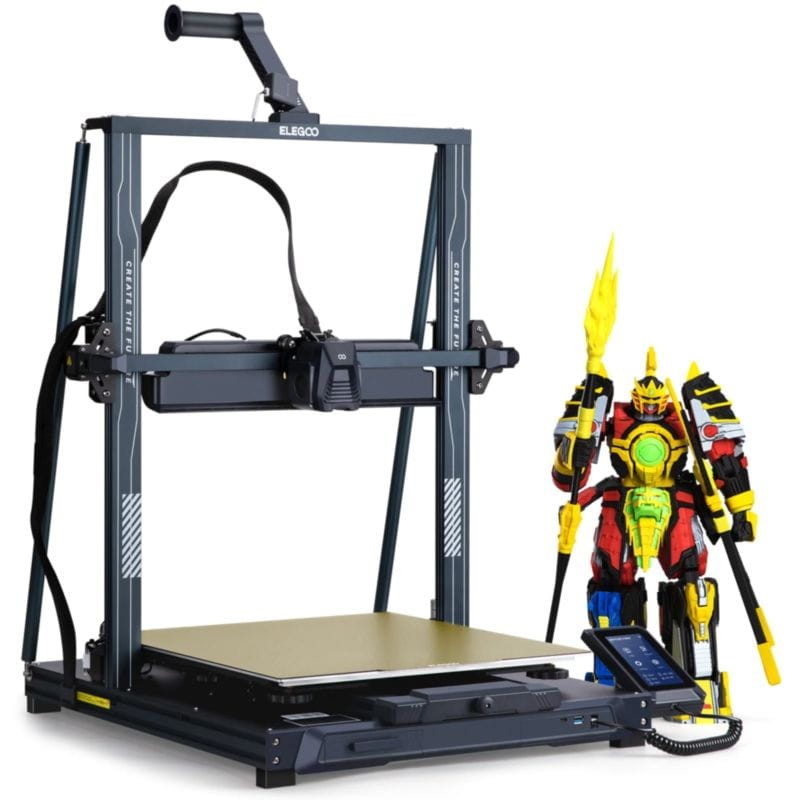 Figura de personagem 3D ao lado da impressora Elegoo Neptune 4 Max - Impressora 3D FDM