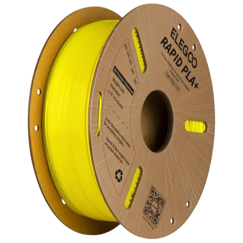 Filamento ELEGOO Rapid PLA + (PLUS) - 1.75mm - Impresión de alta velocidad hasta 600mm/s - Bobina de 1kg Color Amarillo - Compatible con impresoras 3D FDM
