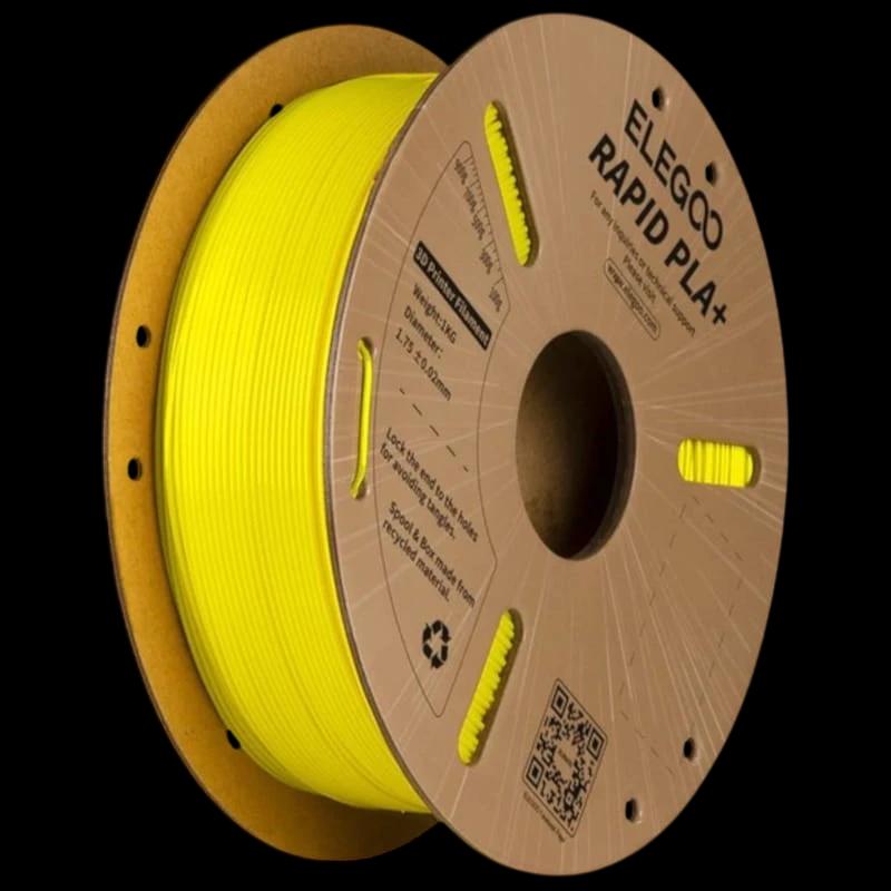 Filamento ELEGOO Rapid PLA + (PLUS) - 1,75mm - Impressão a alta velocidade até 600mm/s - Bobine de 1kg Cor Amarelo - Compatível com impressoras 3D FDM
