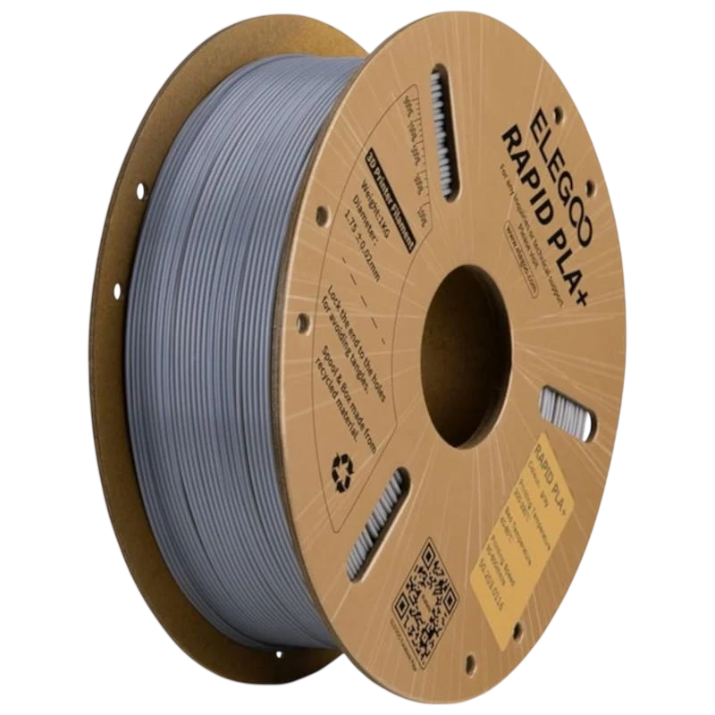 Filamento ELEGOO Rapid PLA + (PLUS) - 1,75mm - Impressão a alta velocidade até 600mm/s - Bobine de 1kg Cor Cinzento - Compatível com impressoras 3D FDM