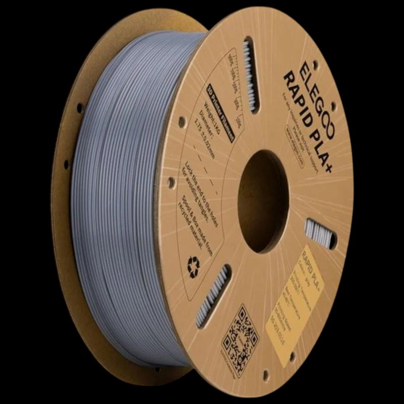 Filament ELEGOO Rapid PLA + (PLUS) - 1,75 mm - Impression haute vitesse jusqu'à 600 mm/s - Bobine de 1 kg Couleur Gris - Compatible avec les imprimantes 3D FDM
