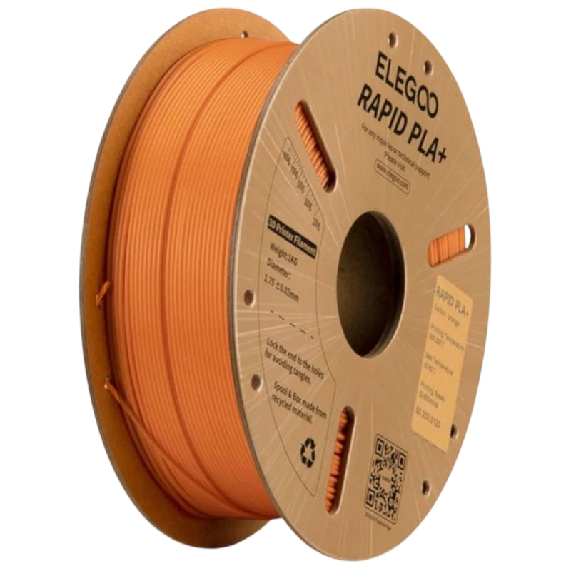 Filamento ELEGOO Rapid PLA + (PLUS) - 1.75mm - Impresión de alta velocidad hasta 600mm/s - Bobina de 1kg Color Naranja - Compatible con impresoras 3D FDM