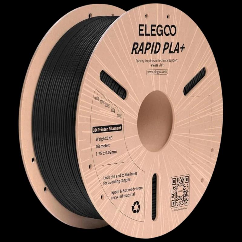 Filamento ELEGOO Rapid PLA + (PLUS) - 1.75mm - Impresión de alta velocidad hasta 600mm/s - Bobina de 1kg Color Negro - Compatible con impresoras 3D FDM