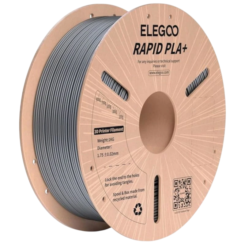 Filamento ELEGOO Rapid PLA + (PLUS) - 1,75mm - Impressão a alta velocidade até 600mm/s - Bobine de 1kg Cor Prateado - Compatível com impressoras 3D FDM