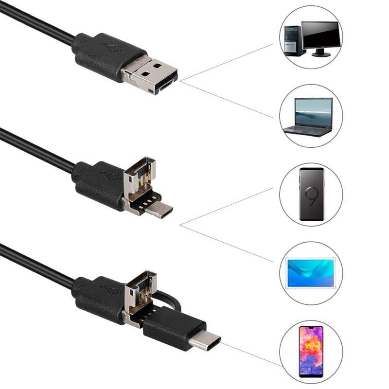 Endoscope Numérique pour Smartphone 3 en 1 - 7mm/1 mètre - Interfaces
