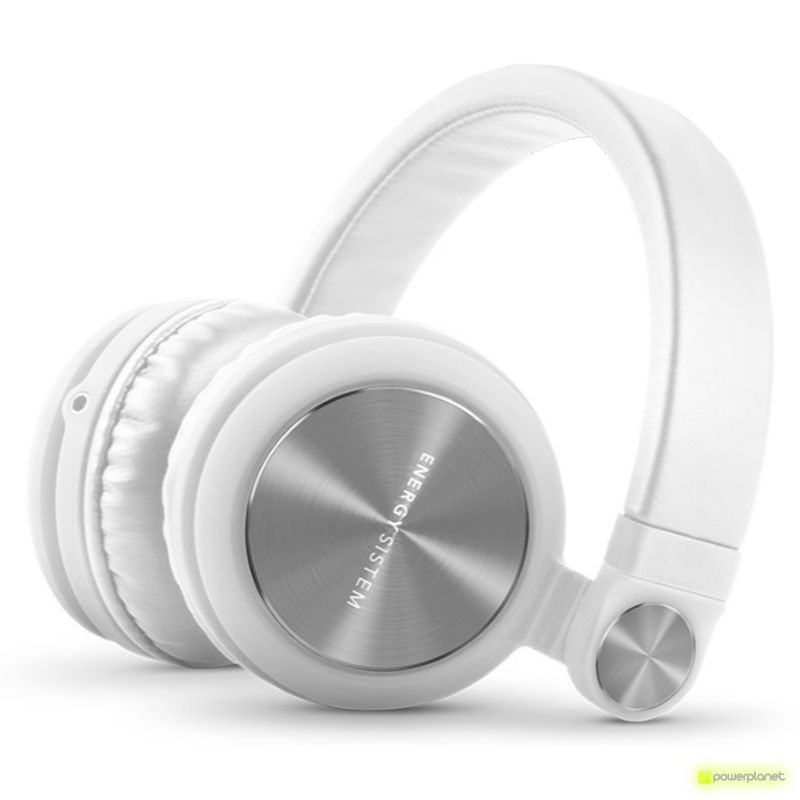 Casque Energy Headphones DJ2 White Mic blanc avec coques métalliques brossées, arceau rembourré et coussinets doux, bouton latéral et micro intégré