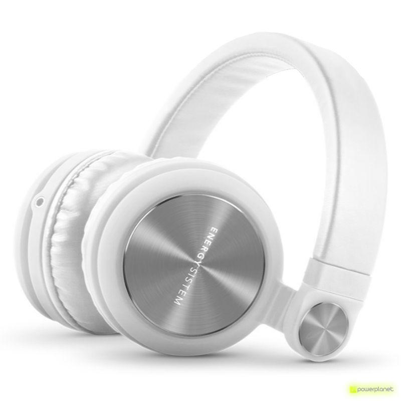 Casque Energy Headphones DJ2 White Mic blanc avec coques métalliques brossées, arceau rembourré et coussinets doux, bouton latéral et micro intégré