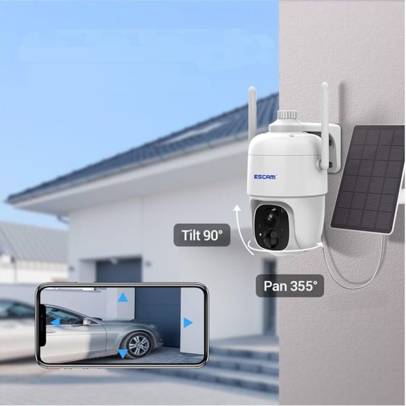 Caméra de Surveillance IP Escam G24 3M Wifi Panneau solaire Blanc - Panoramique