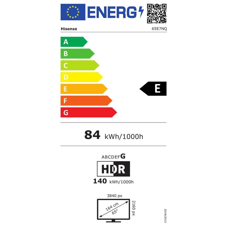 Hisense 65E7NQ 65 4K Ultra HD Smart TV Wifi Negro - Televisor Etiqueta energetica