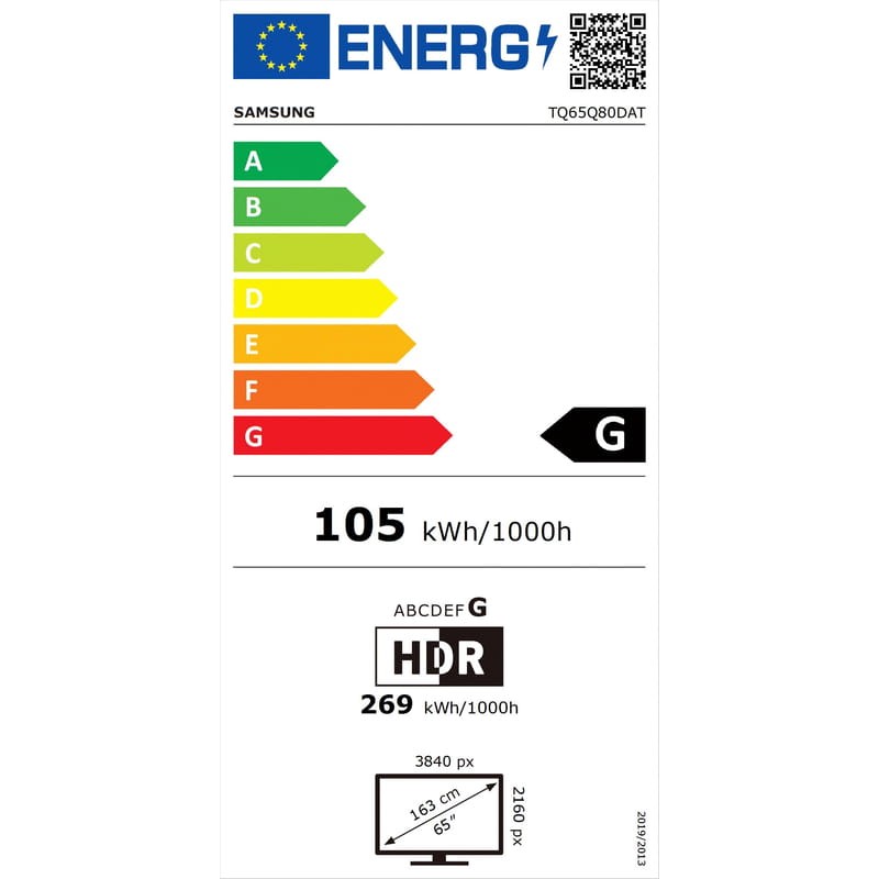 Samsung TQ65Q80DAT 65 4K UHD Smart TV Wifi Plata - Televisor Etiqueta energetica