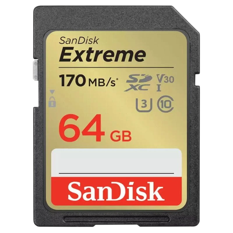SanDisk Extreme UHS-I 64 GB Class 10 U3 V30 Noir / Or - Carte SD