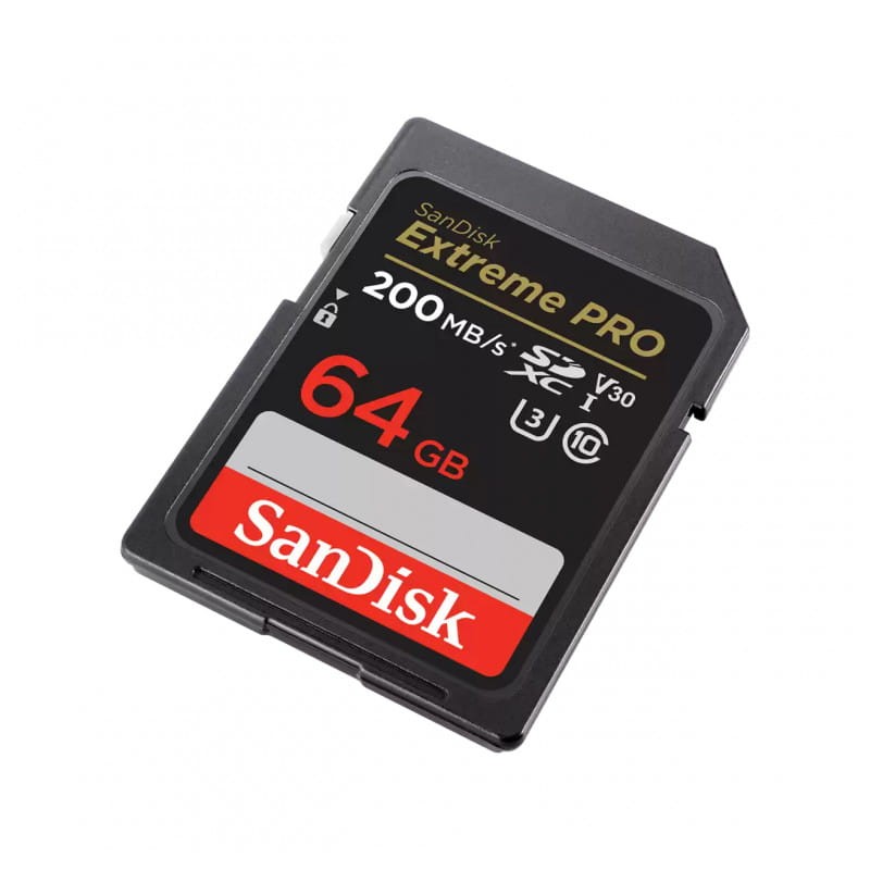 SanDisk Extreme PRO UHS-I 64 GB Clase 10 U3 V30 Negro / Rojo - Tarjeta SD lateral derecha