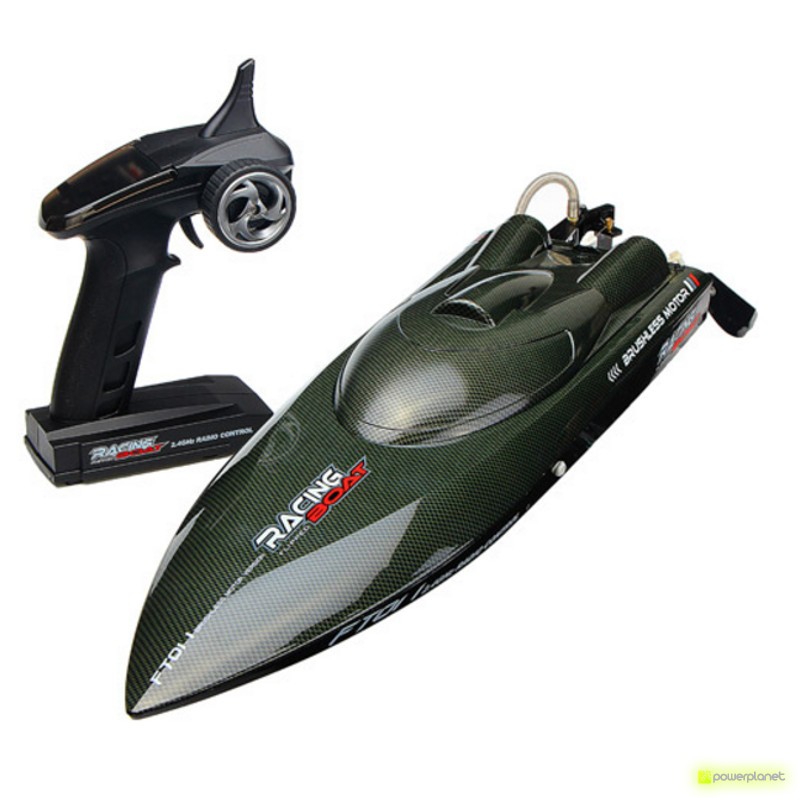 Lancha RC Fei Lun FT011 65cm con casco estilo fibra de carbono, diseño aerodinámico, hélice trasera y mando a distancia ergonómico con rueda de control