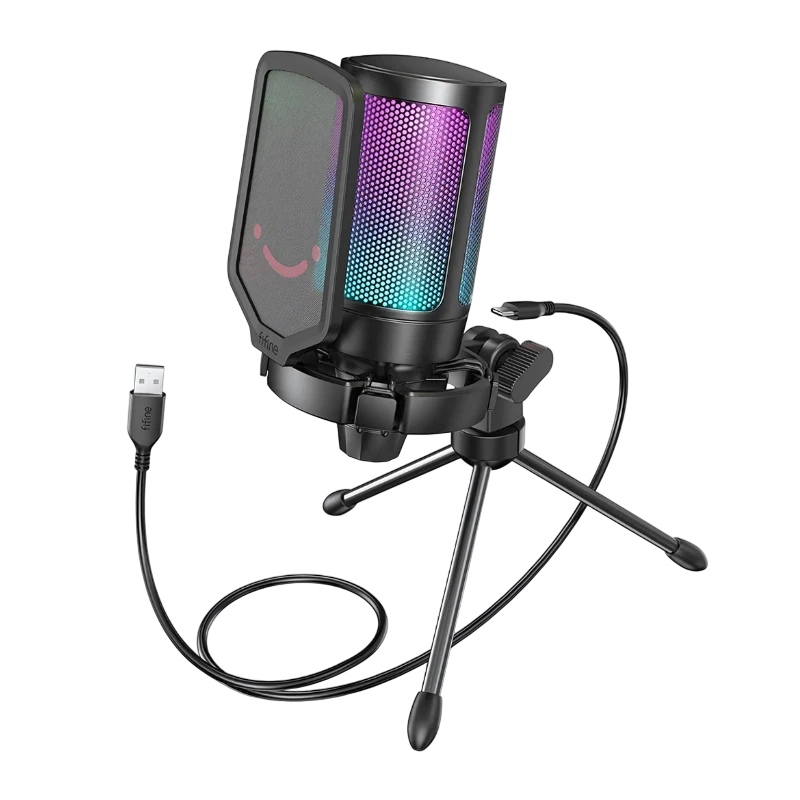 Fifine A6V RGB Preto - Microfone para jogadores
