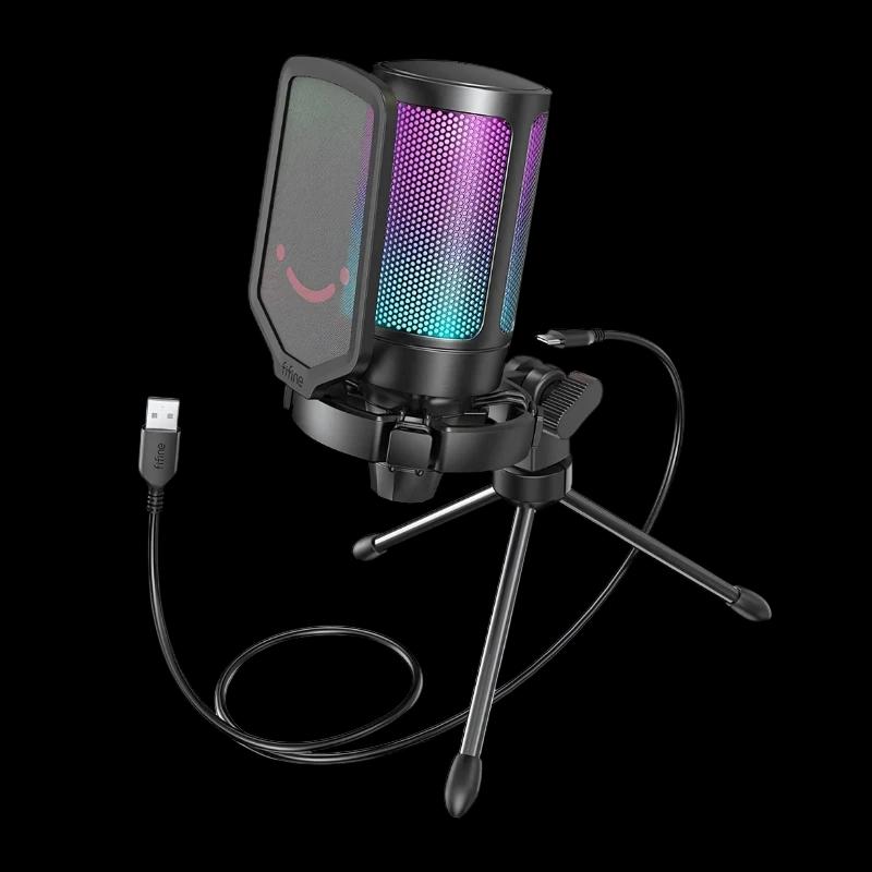 Fifine A6V RGB Preto - Microfone para jogadores