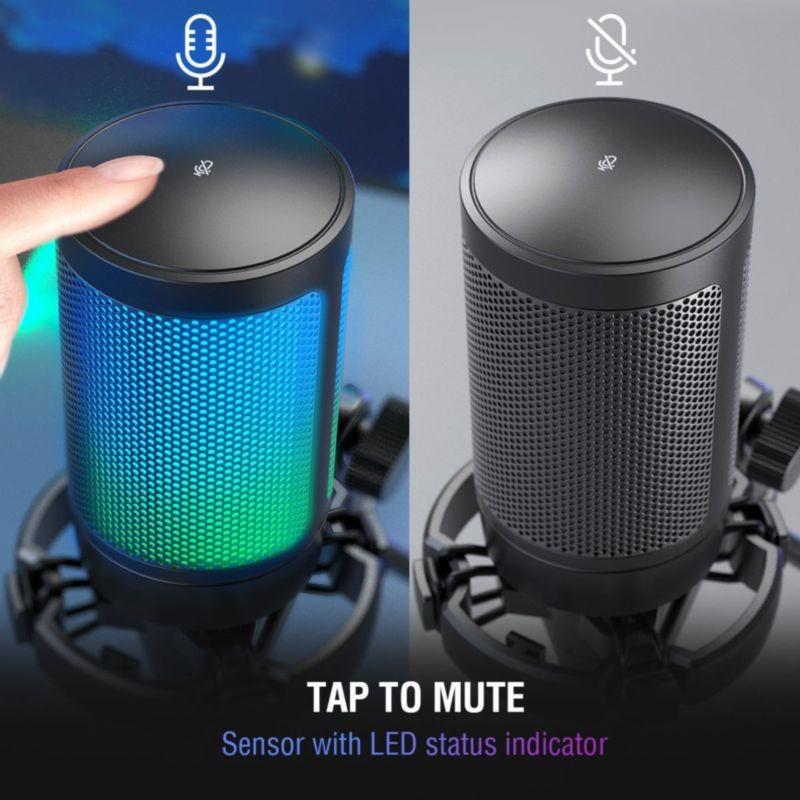 Microfone Fifine A6V RGB Preto com botão mute