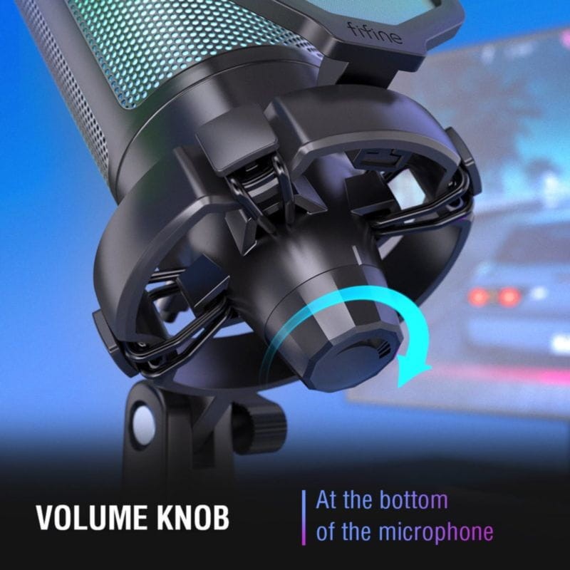 Microfone Fifine A6V RGB Preto com ajuste de volume
