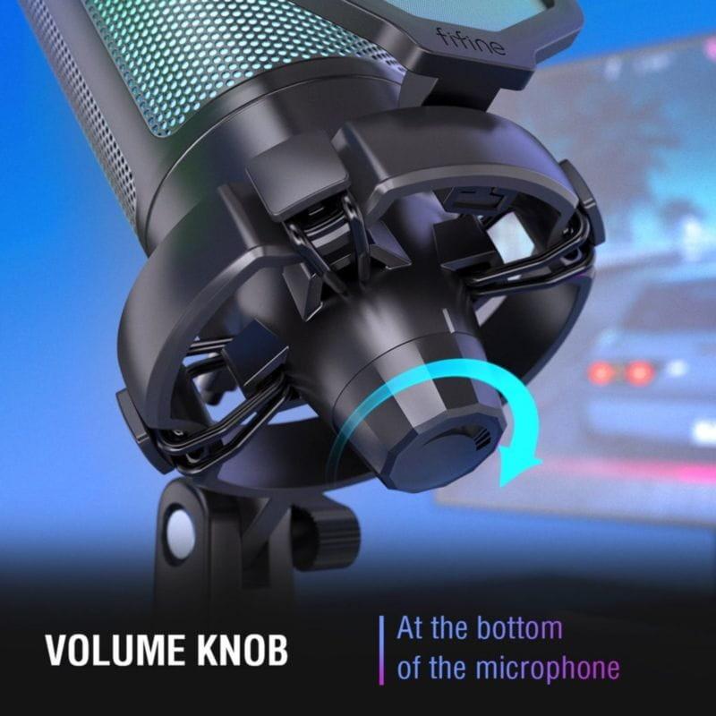 Microfone Fifine A6V RGB Preto com ajuste de volume