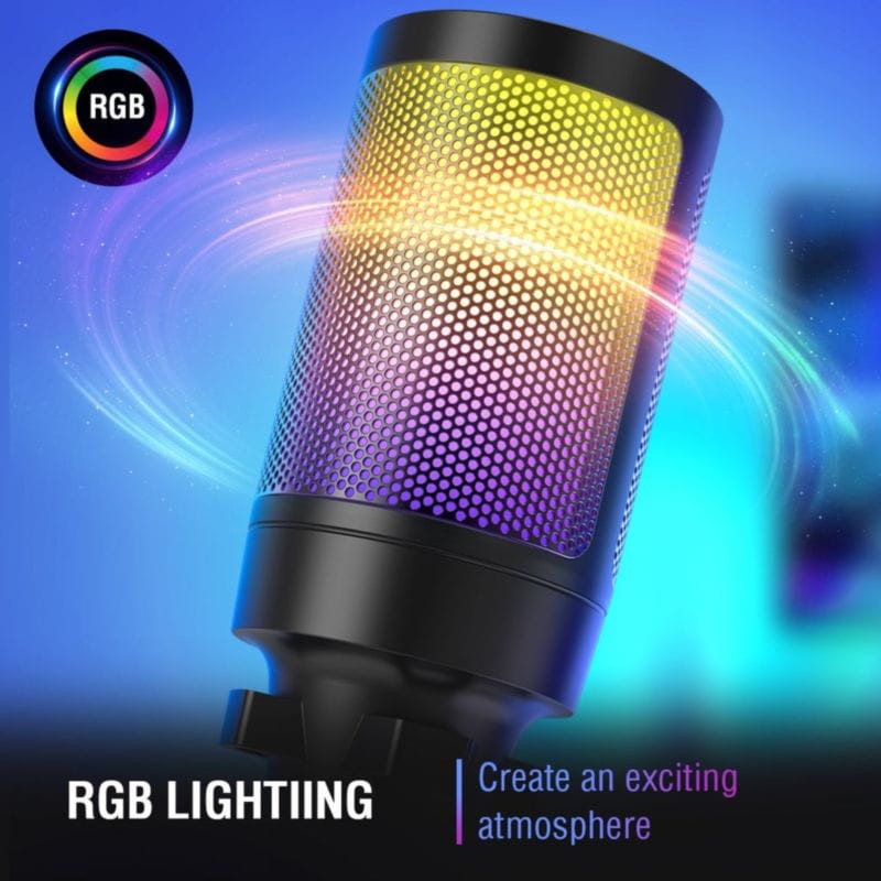 Microfone Fifine A6V RGB Preto com iluminação RGB