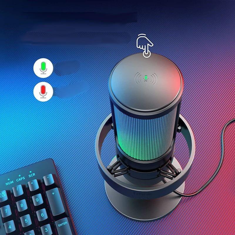 Fifine AmpliGame A8 RGB Micrófono USB Tipo C para Grabación y Transmisión en PC - Botón