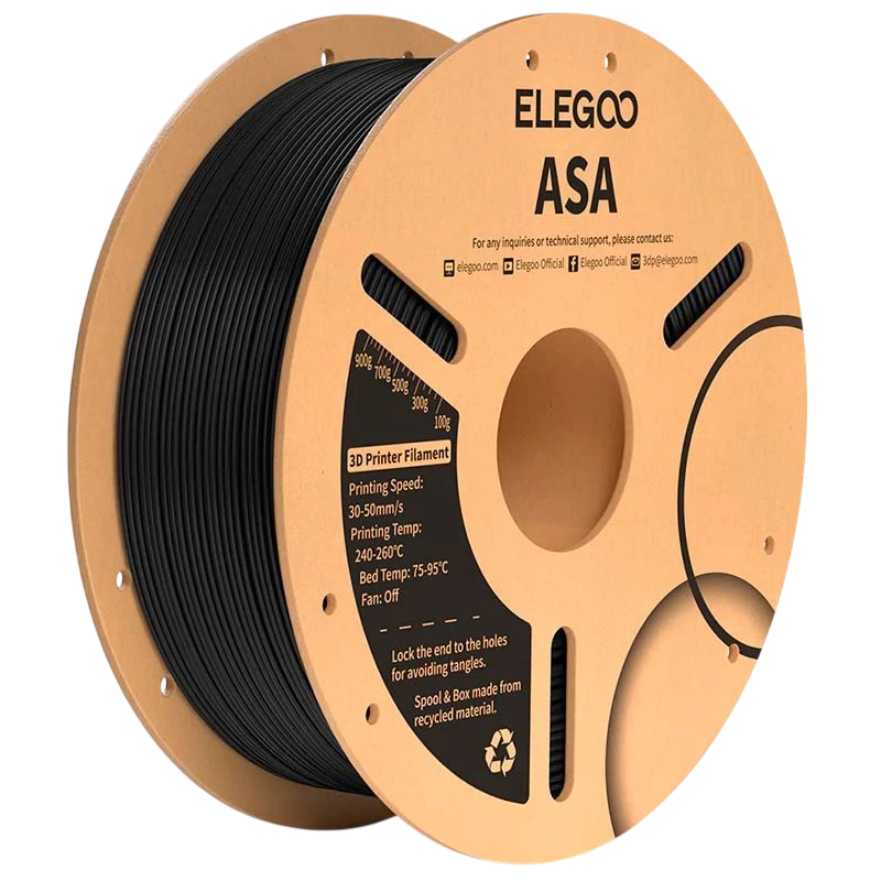 ELEGOO ASA Negro para Impresoras 3D FDM - Filamento 1.75mm Bobina de 1kg